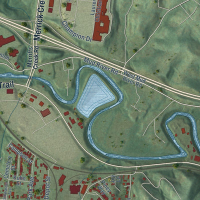 Close-up of the map of Barboursville, West Virginia print showing street and building detail