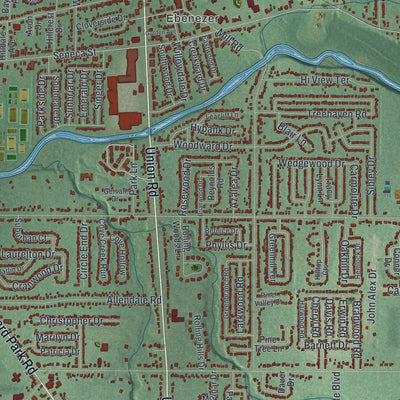 Close-up of the map of West Seneca, New York print showing street and building detail