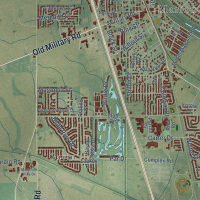 Close-up of the map of Marion, Arkansas print showing street and building detail