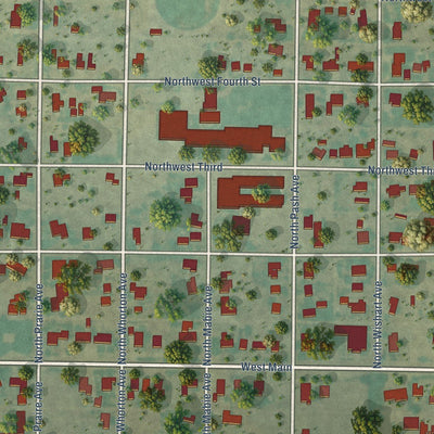 Close-up of the map of Happy, Texas print showing street and building detail