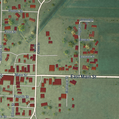 Close-up of the map of Crossville, Illinois print showing street and building detail