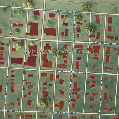 Close-up of the map of Kulm, North Dakota print showing street and building detail