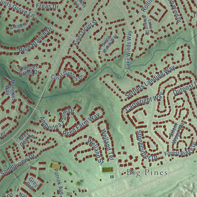 Close-up of the map of North Potomac, Maryland print showing street and building detail