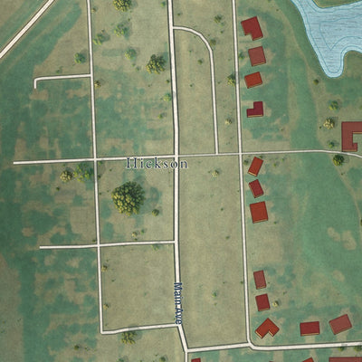 Close-up of the map of Oxbow, North Dakota print showing street and building detail
