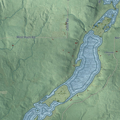 Close-up of the map of Meteor, Wisconsin print showing street and building detail