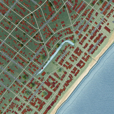 Close-up of the map of Surfside Beach, South Carolina print showing street and building detail