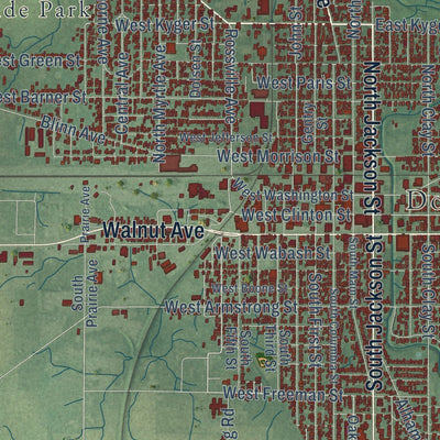 Close-up of the map of Frankfort, Indiana print showing street and building detail