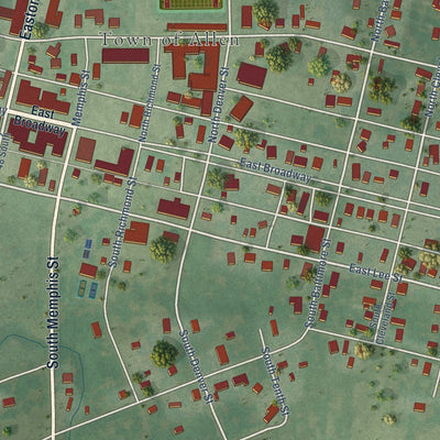 Close-up of the map of Allen, Oklahoma print showing street and building detail