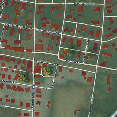 Close-up of the map of Middle Point, Ohio print showing street and building detail