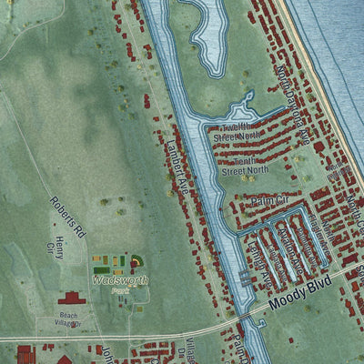 Close-up of the map of Flagler Beach, Florida print showing street and building detail