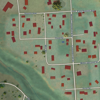 Close-up of the map of Waverly, Washington print showing street and building detail