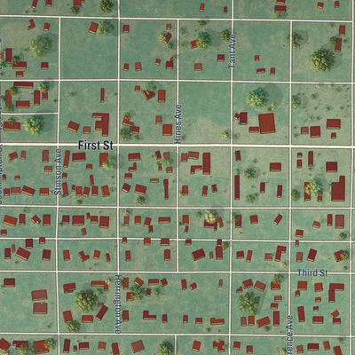 Close-up of the map of Grandfield, Oklahoma print showing street and building detail