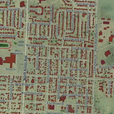 Close-up of the map of Luverne, Minnesota print showing street and building detail