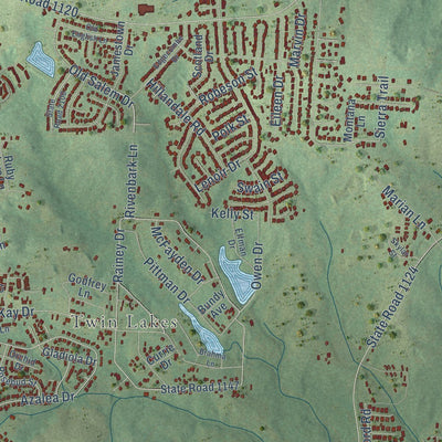 Close-up of the map of Anderson Creek, North Carolina print showing street and building detail