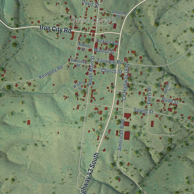 Close-up of the map of St. Joseph, Tennessee print showing street and building detail