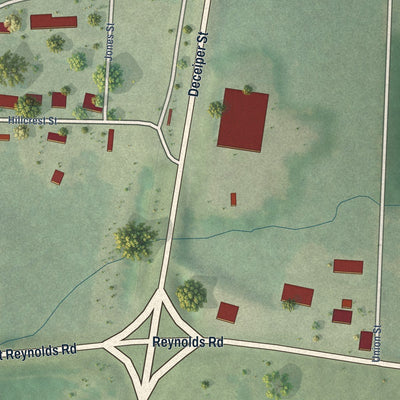 Close-up of the map of Gum Springs, Arkansas print showing street and building detail