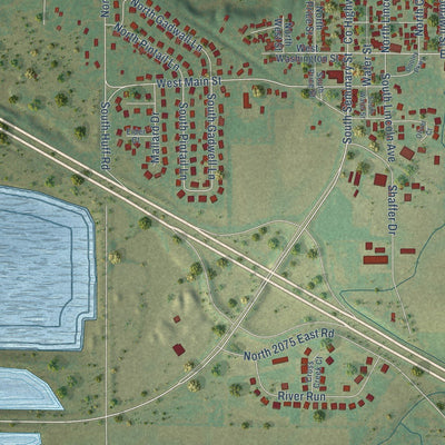 Close-up of the map of Downs, Illinois print showing street and building detail
