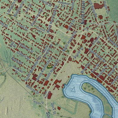 Close-up of the map of Georgetown, South Carolina print showing street and building detail