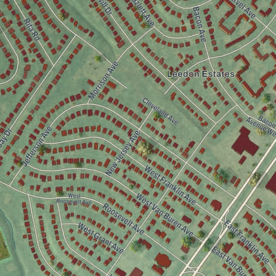 Close-up of the map of Wilmington Manor, Delaware print showing street and building detail