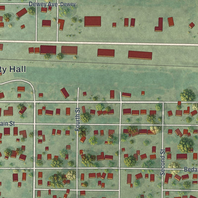 Close-up of the map of Walnut Grove, Minnesota print showing street and building detail