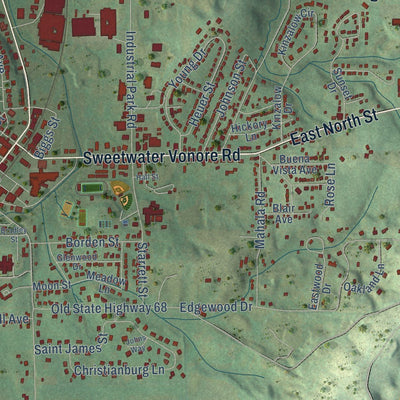 Close-up of the map of Sweetwater, Tennessee print showing street and building detail