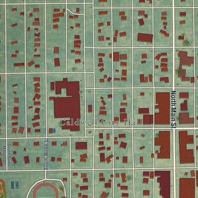 Close-up of the map of Caldwell, Kansas print showing street and building detail