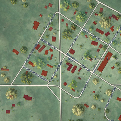 Close-up of the map of Westport, South Dakota print showing street and building detail