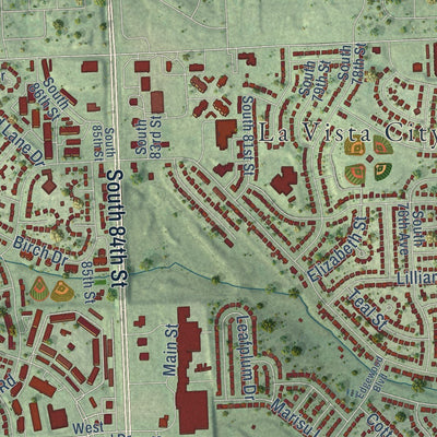 Close-up of the map of La Vista, Nebraska print showing street and building detail