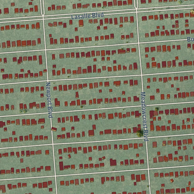 Close-up of the map of Huntington Woods, Michigan print showing street and building detail