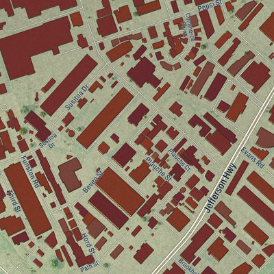 Close-up of the map of Elmwood, Louisiana print showing street and building detail