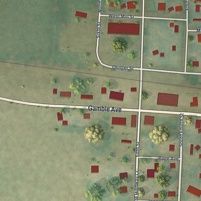 Close-up of the map of Strasburg, Missouri print showing street and building detail