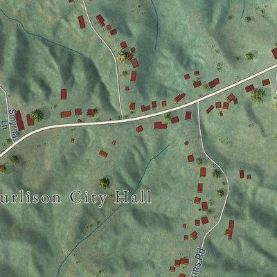 Close-up of the map of Burlison, Tennessee print showing street and building detail