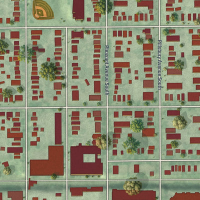 Close-up of the map of Whittier, Minnesota print showing street and building detail