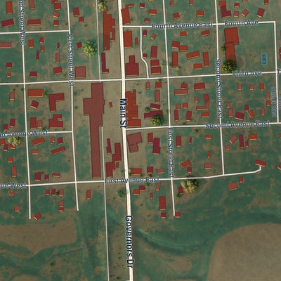 Close-up of the map of Hunter, North Dakota print showing street and building detail