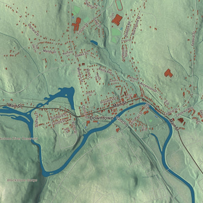 Close-up of the map of Blackstone, Massachusetts print showing streets and neighborhoods