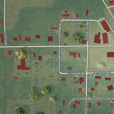 Close-up of the map of Iola, Illinois print showing street and building detail