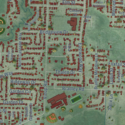 Close-up of the map of Lynden, Washington print showing street and building detail
