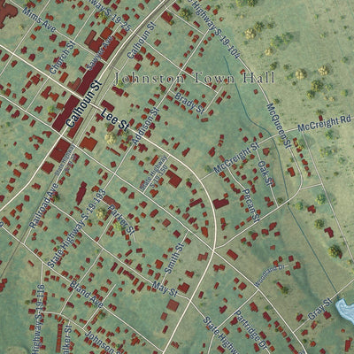 Close-up of the map of Johnston, South Carolina print showing street and building detail