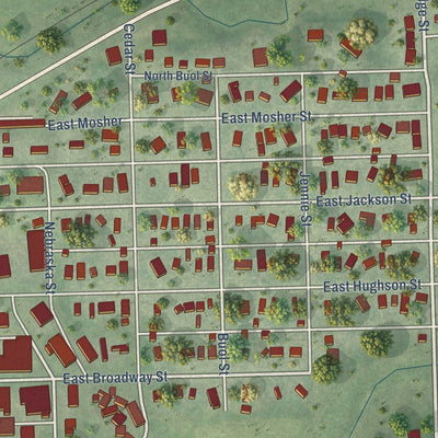 Close-up of the map of Randolph, Nebraska print showing street and building detail