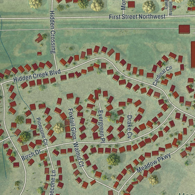 Close-up of the map of Mayer, Minnesota print showing street and building detail