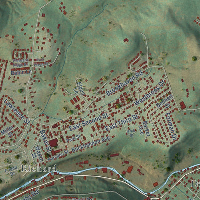 Close-up of the map of Brookhaven, West Virginia print showing street and building detail