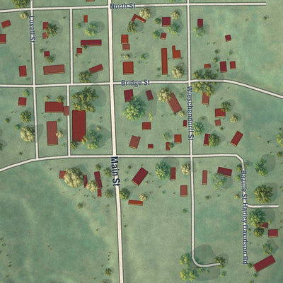 Close-up of the map of Center, Nebraska print showing street and building detail