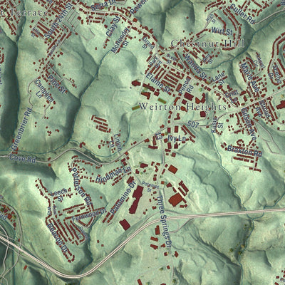 Close-up of the map of Weirton, West Virginia print showing street and building detail