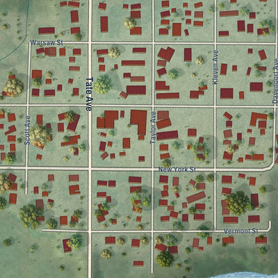 Close-up of the map of Culbertson, Nebraska print showing street and building detail