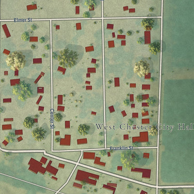 Close-up of the map of West Chester, Iowa print showing street and building detail