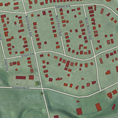 Close-up of the map of Valleyview, Ohio print showing street and building detail