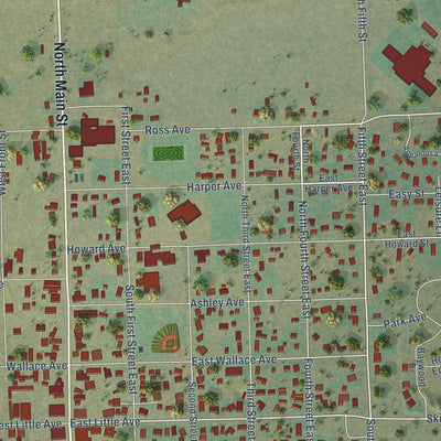 Close-up of the map of Driggs, Idaho print showing street and building detail