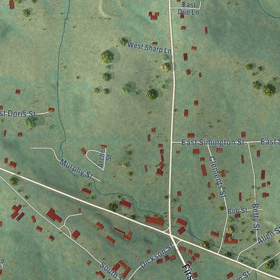 Close-up of the map of Ravenden, Arkansas print showing street and building detail