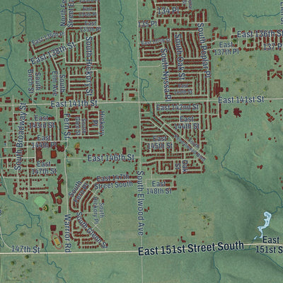 Close-up of the map of Glenpool, Oklahoma print showing street and building detail