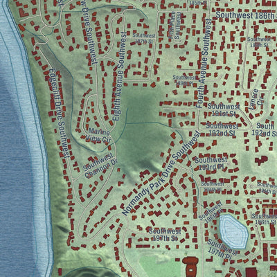 Close-up of the map of Normandy Park, Washington print showing street and building detail